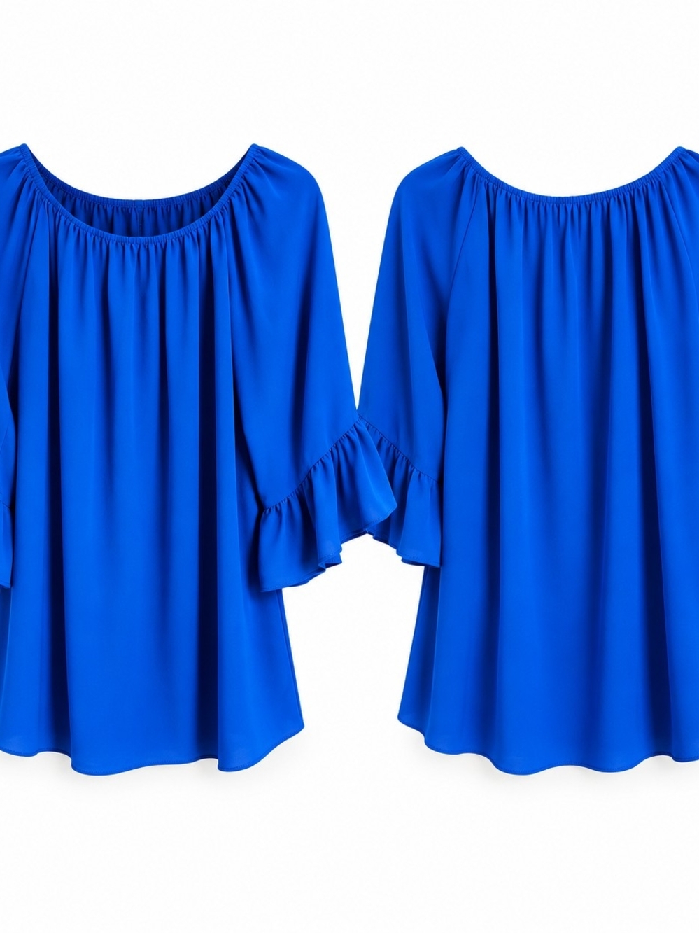 Emma Rose L Cobalt Blue Boho Romantic Statement Ruffle Sleeve Blouse